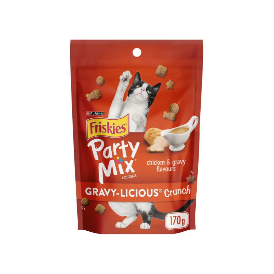 Friskies Party Mix Gravy-licious Chicken & Gravy Crunch, Cat Treats 170g