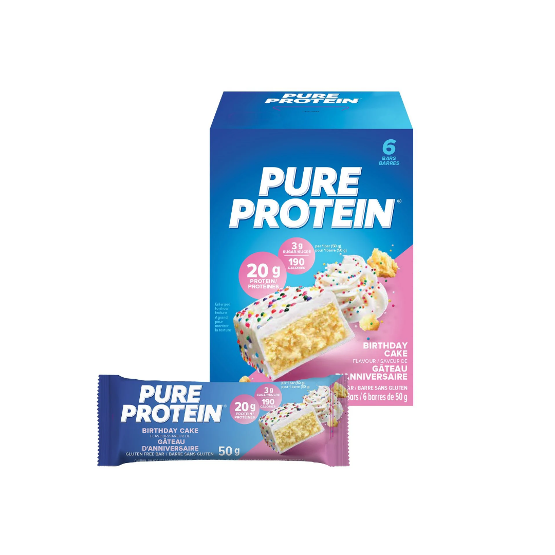 Pure Protein Birthday Cake Bars - 20 g Protein, Low Sugar, Gluten Free snack with Whey Blend, made in Canada, 6 Pack