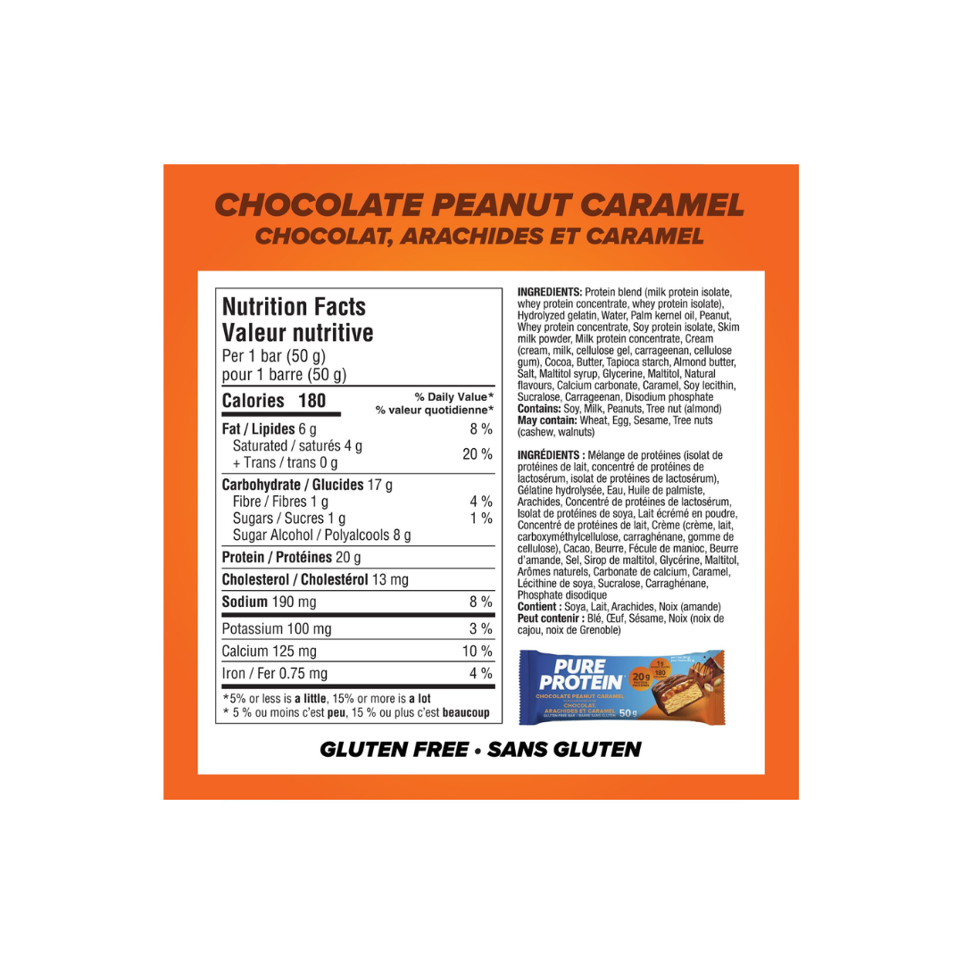 Pure Protein Chocolate Peanut Caramel, 20 g protein, gluten free, 12 X 50 g bars
