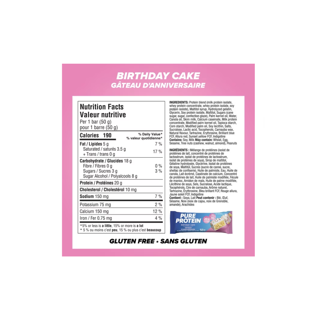Pure Protein Birthday Cake Bars | 20g Protein | 3g Sugar | Gluten Free | 6x50g Snack Bars | Post Workout or On-the-Go Protein Snack