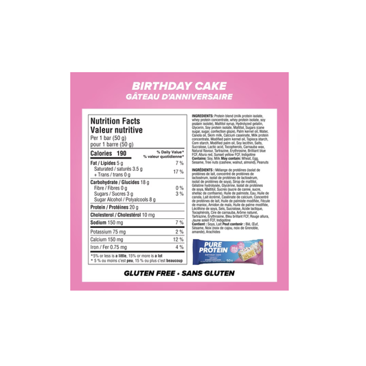 Pure Protein Birthday Cake Bars | 20g Protein | 3g Sugar | Gluten Free | 6x50g Snack Bars | Post Workout or On-the-Go Protein Snack