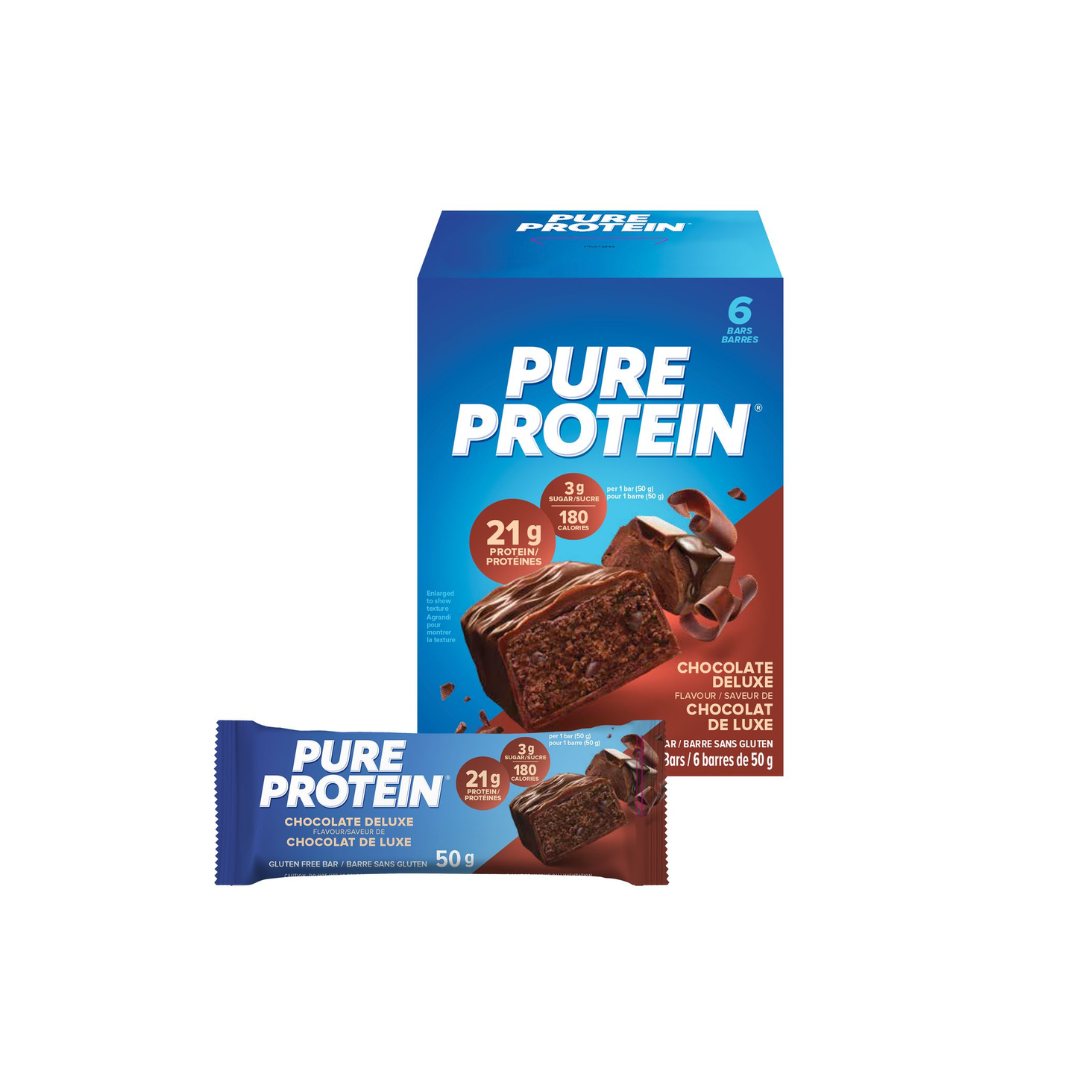 Pure Protein Chocolate Deluxe Bars - High Protein Snack with Whey Blend, Low Sugar, Gluten Free, Made in Canada 6x50g