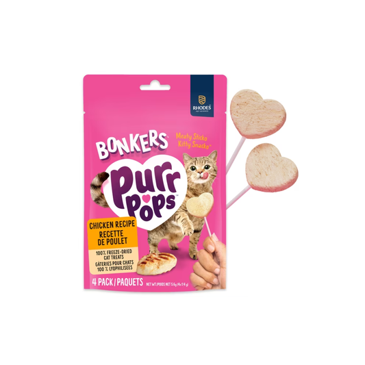 BONKERS Purrpops Freeze-Dried Chicken Flavoured Lollipop Treats for Cats, 4 pack