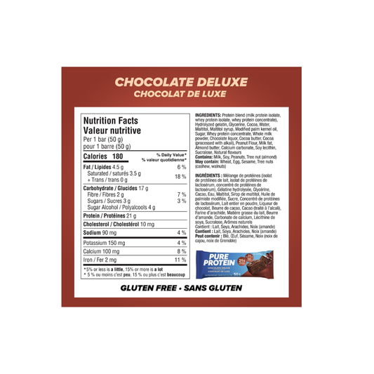 Pure Protein Chocolate Deluxe Bars - High Protein Snack with Whey Blend, Low Sugar, Gluten Free, Made in Canada 6x50g