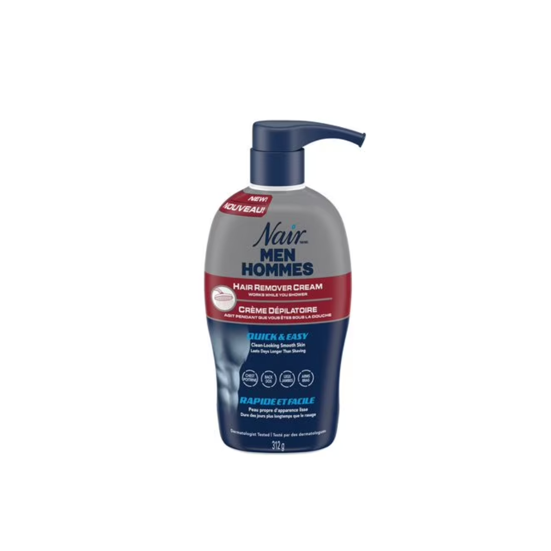 Nair Men Hair Remover Cream with Pump, for Chest, Back, Legs & Arms, Works While You Shower 312g