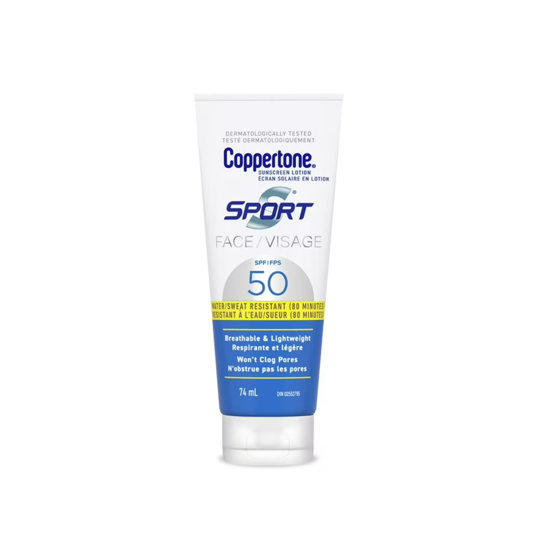 Coppertone Sport Face Sunscreen Lotion SPF 50, Lightweight and Water Resistant Sunscreen, 74ml