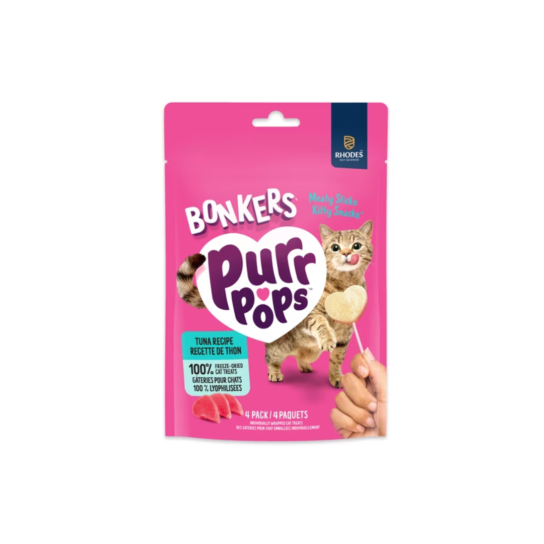 BONKERS Purrpops Freeze-Dried Tuna Flavoured Lollipop Treats for Cats, 4 pack