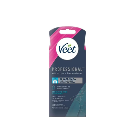 Veet® Professional™ Wax Strips for Face, Bikini, & Underarms, Hair Removal  Strips for Sensitive Skin, 20 Wax Strips + 4 Perfect Finish Wipes