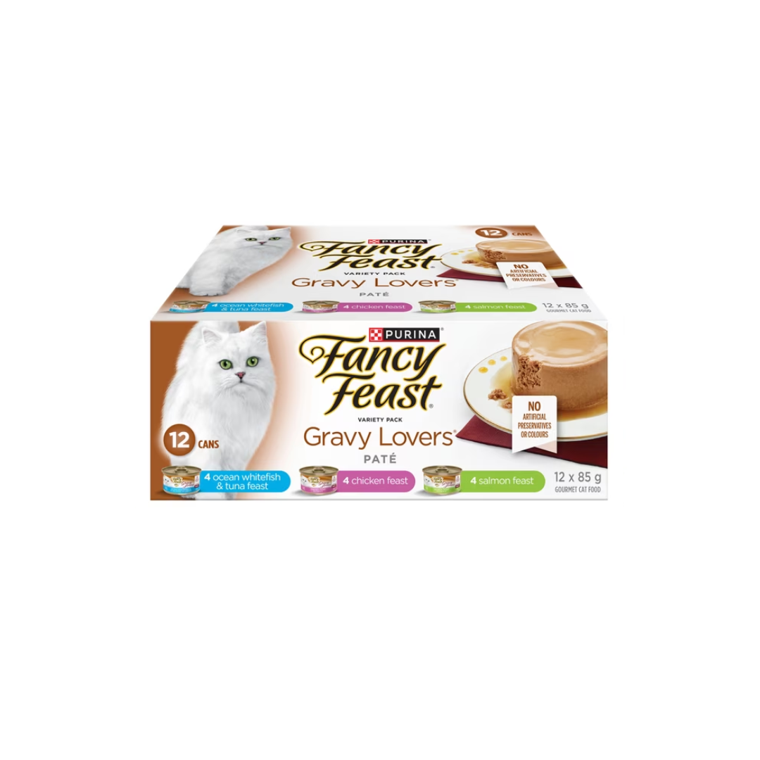 Fancy Feast Gravy Lovers Paté Assorted Variety Pack, Wet Cat Food 85 g x 12