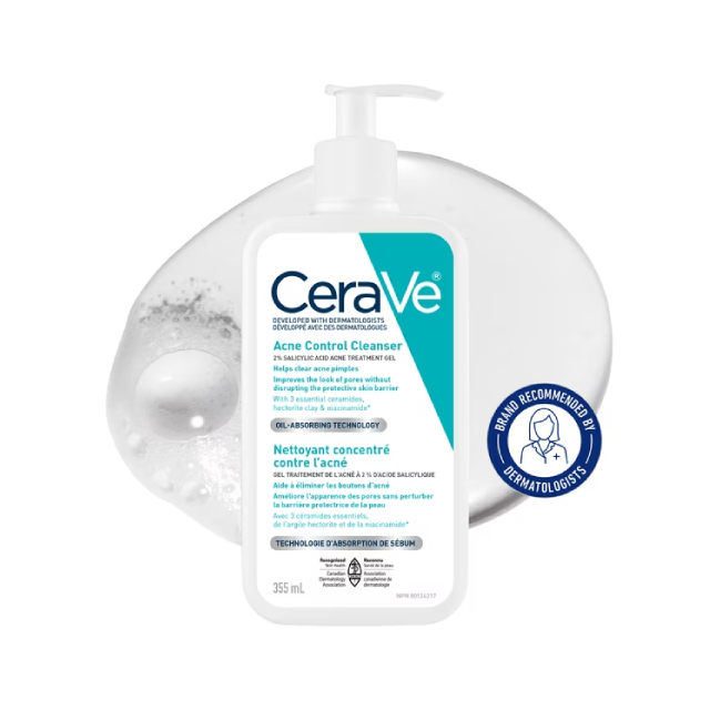 CeraVe Acne Control Cleanser 2% Salicylic Acid with Niacinamide and Purifying Clay 355ml